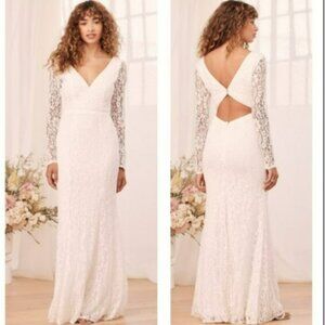 Lulus Natural Beauty White Lace Long Sleeve Maxi Dress Sz S